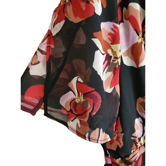 MADEWELL Size 0 Dress French Rose V-Neck Mini Black Red Lined Tulip Sleeve 34" - Picture 4 of 8